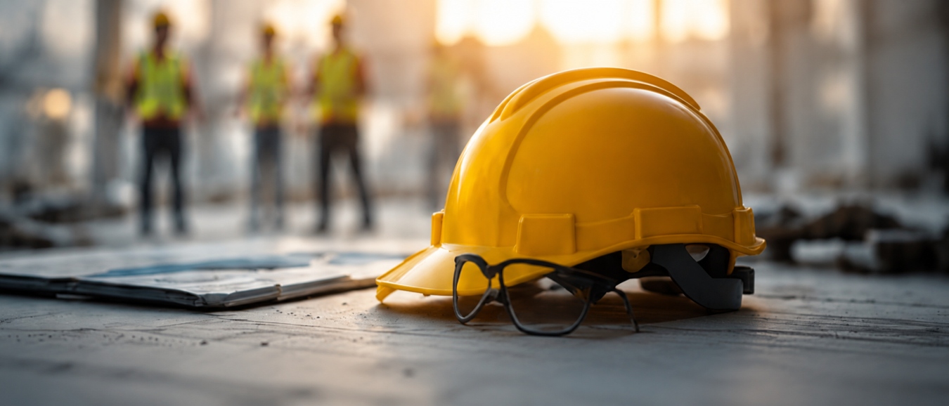 Safety helmet at a construction site